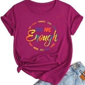 Plus Size Cotton Rainbow Color Letter Print Round Neck T-Shirt